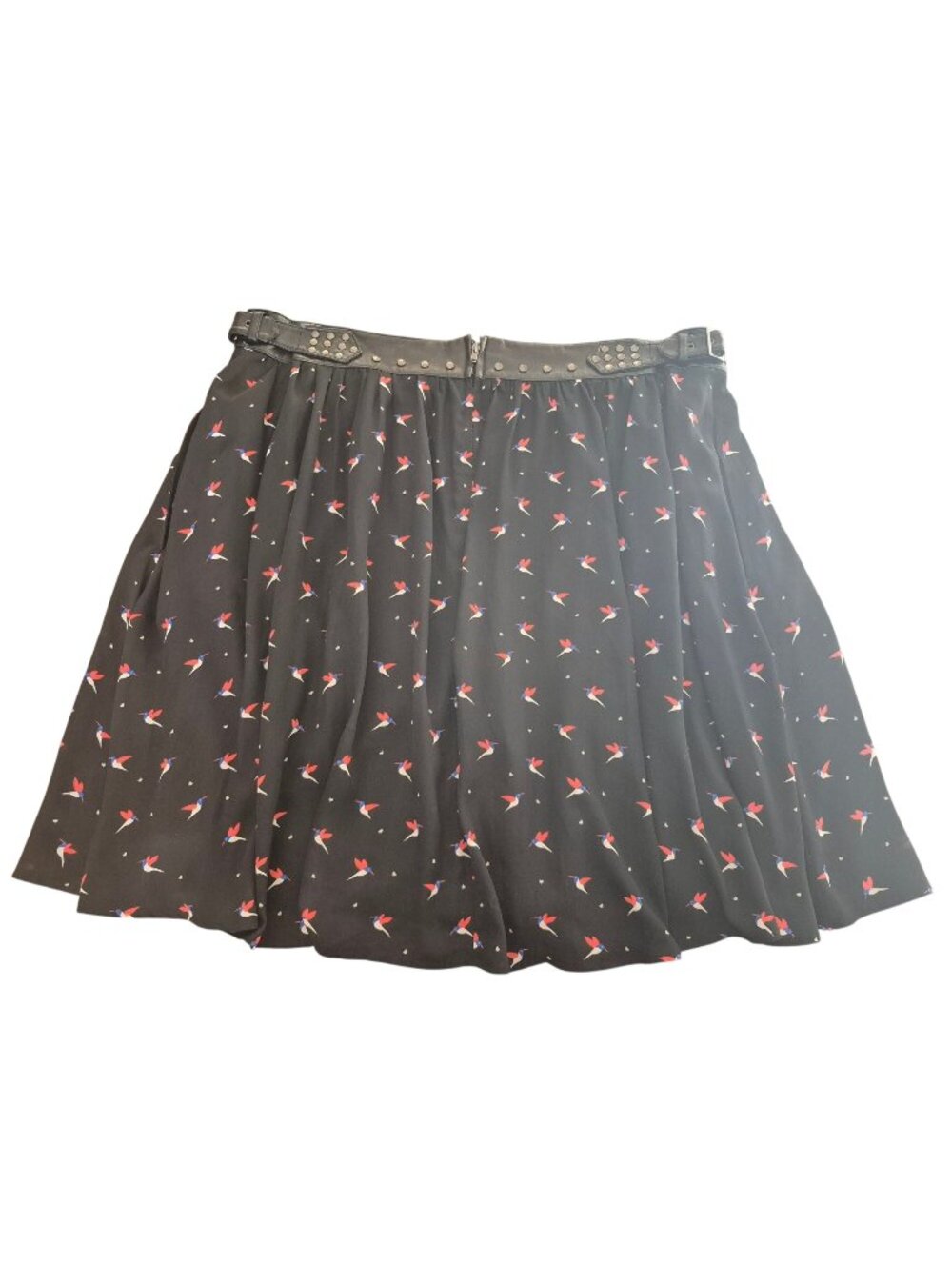 Torrid Black Skirt With Faux Leather Waist & Bird Print Size 16
